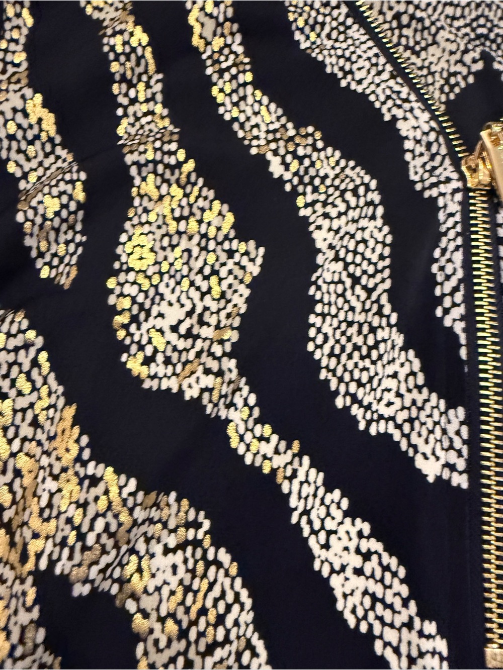 JM Collection navy, silver and gold Patterned Zip-Front Top - Picture 6 of 8